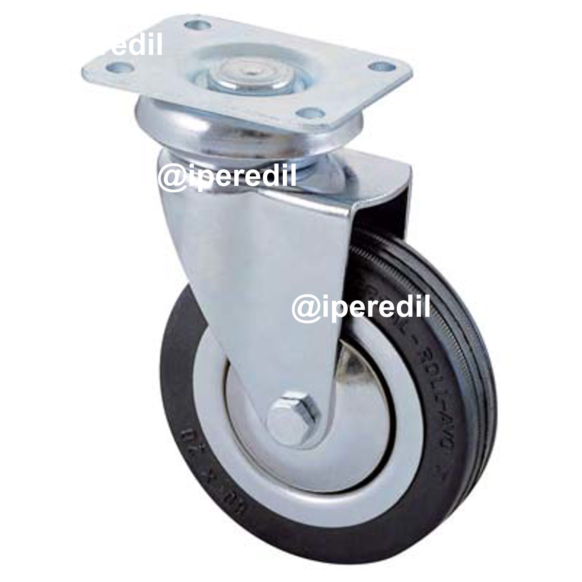 RUOTA A FORCELLA GIREVOLE 155 AVO A/CROMATO/GOMMA NERA D.MM 60X24 P.MM 64X50