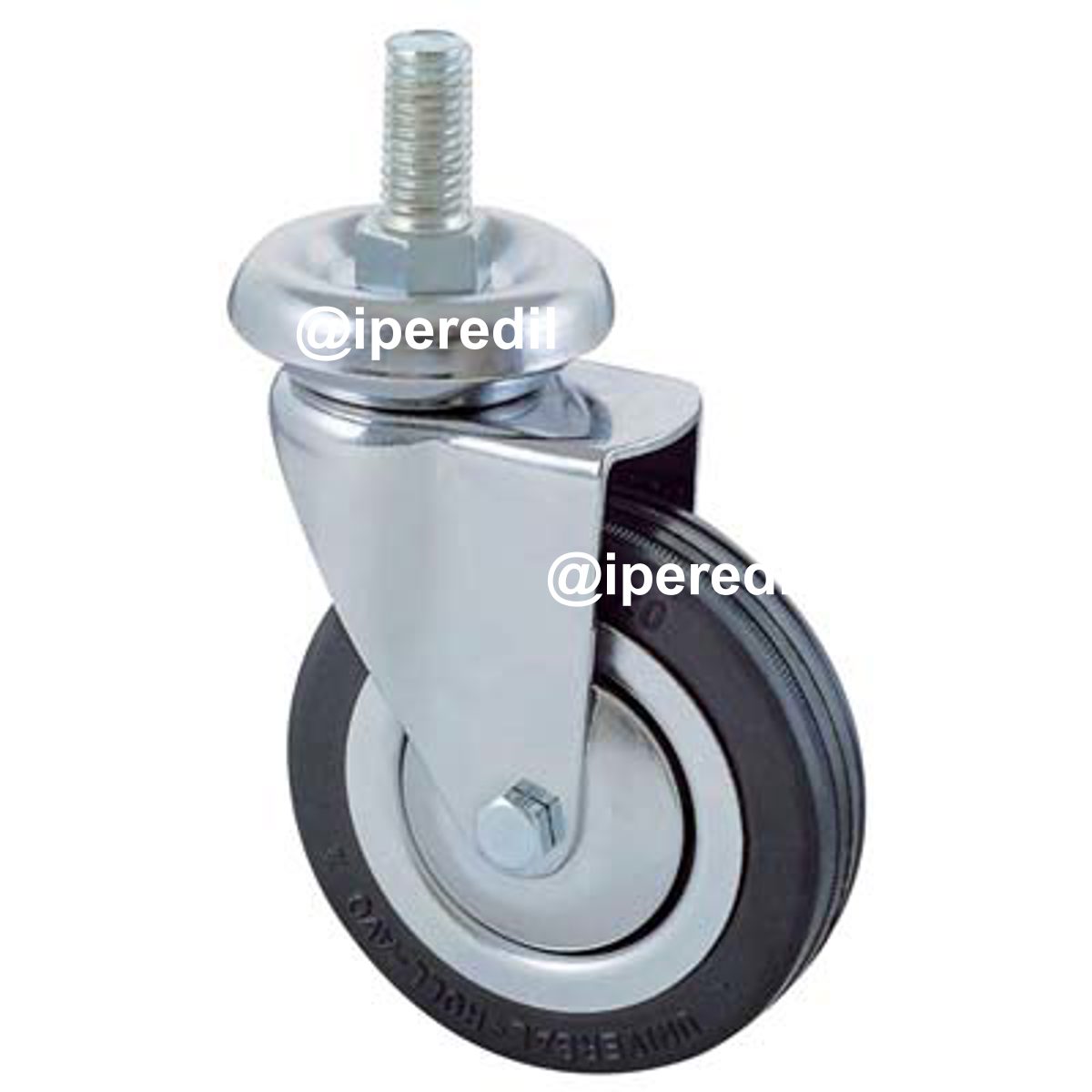 RUOTA A FORCELLA GIREVOLE PERNO FILETTATO 155B AVO A/CROMATO/GOMMA NERA D.MM 100X24 F.MA 12X30