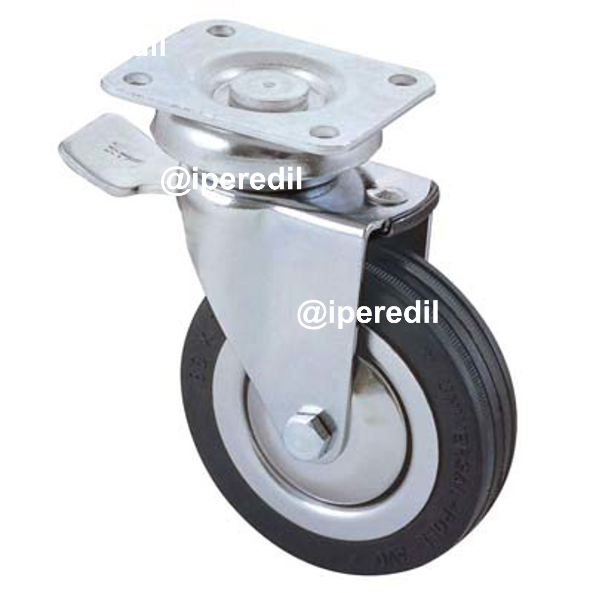 RUOTA A FORCELLA GIREVOLE + FERMO 155BIS AVO A/CROMATO/GOMMA NERA D.MM 100X24 P.MM 90X70