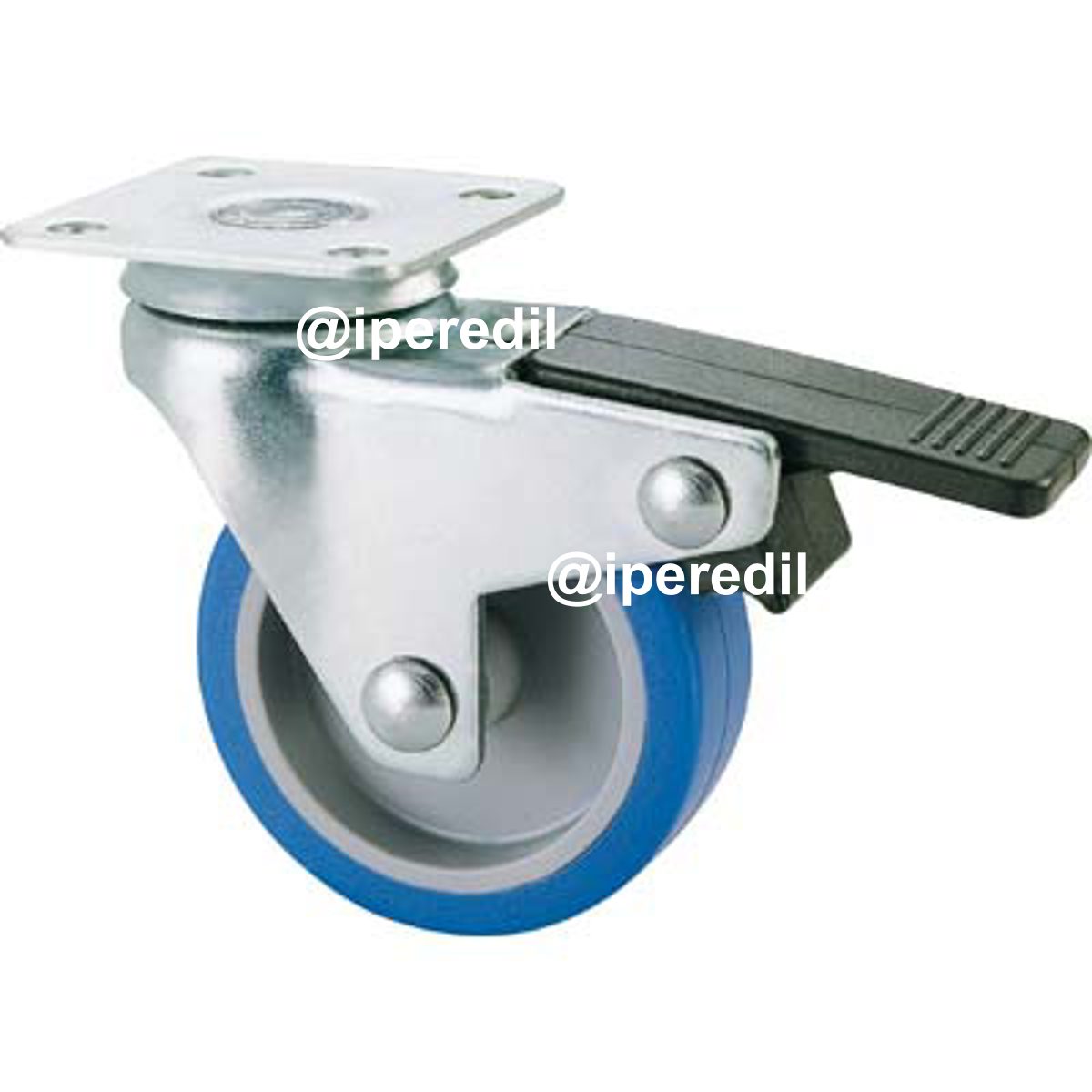RUOTA A FORCELLA GIREVOLE + FERMO 221BIS AVO A/ZINCR/GOMMA BLU P.MM 40X40 D.MM 40X18