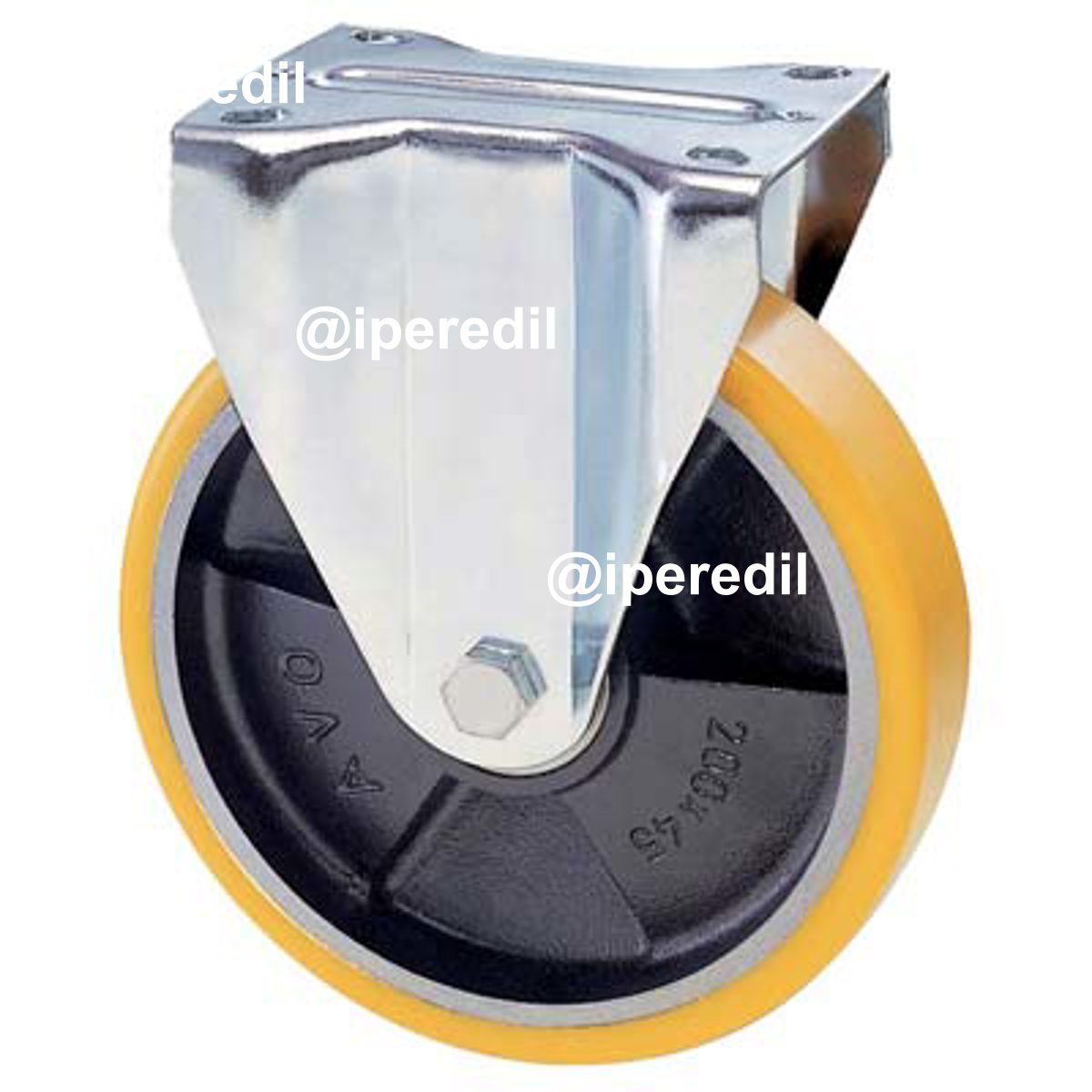 RUOTA A FORCELLA SU PIASTRA 22A AVO A/ZINCR/POL.GIAL D/GHISA D.MM 125X25 P.MM 100X85