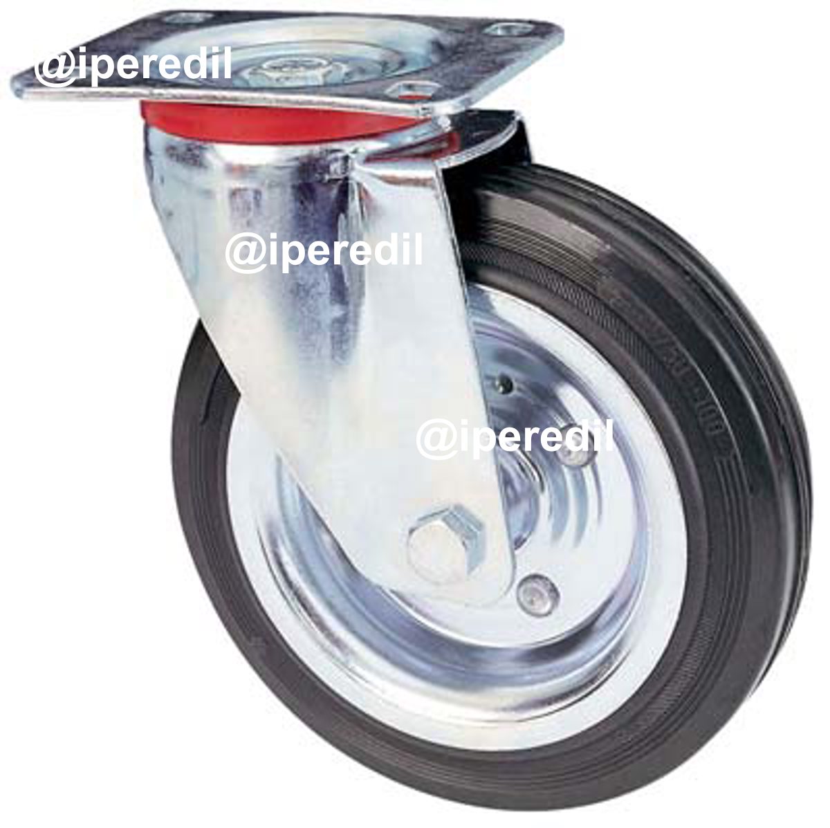 RUOTA A FORCELLA GIREVOLE 80 AVO A/ZINCR/GOMMA NERA D.MM 160X40 P.MM 140X110