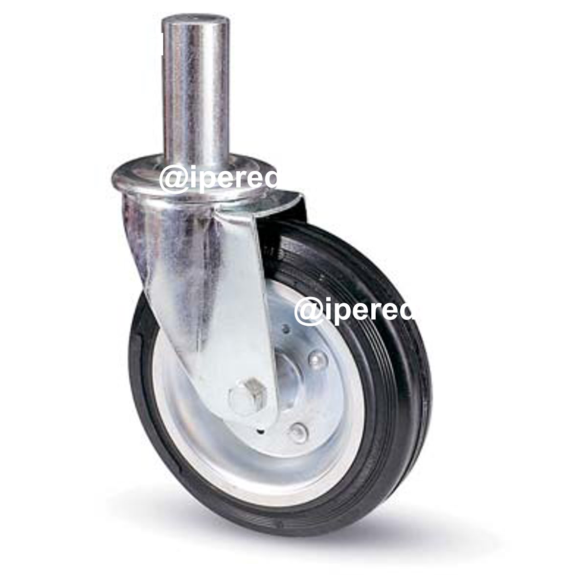 RUOTA A FORCELLA TUBI INNOCENTI 80BI AVO A/ZINCR/GOMMA NERA MM 200X50 PERNO GIR MM 40X190