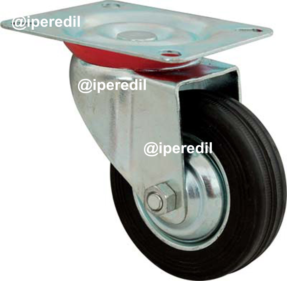 RUOTA A FORCELLA GIREVOLE HAND A/ZINCATO/GOMMA NERA D.MM 200X50 P.MM 135X105