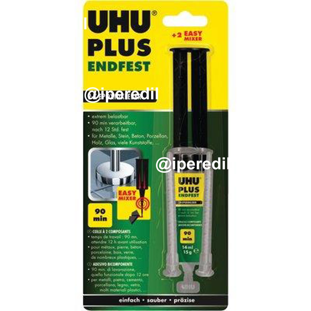 UHU PLUS 90 MINUTI VERDE BICOMPONENTE SIRINGA ML 14/GR 15
