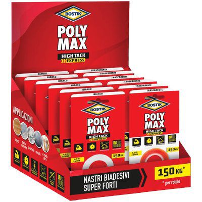 BOSTIK POLYMAX HIGH TACK NASTRO BIADESIVO EXPO CF= PZ 6 BIANCO + PZ 6 TRASPARENTE