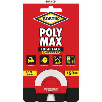BOSTIK POLYMAX HIGH TACK NASTRO BIADESIVO BIANCO H.MM 19 MT 1,5