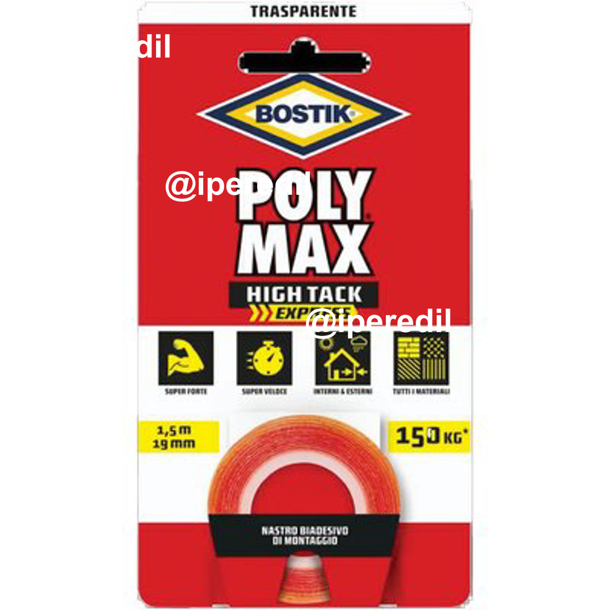 BOSTIK POLYMAX HIGH TACK NASTRO BIADESIVO TRASPARENTE H.MM 19 MT 1,5 - 08390926