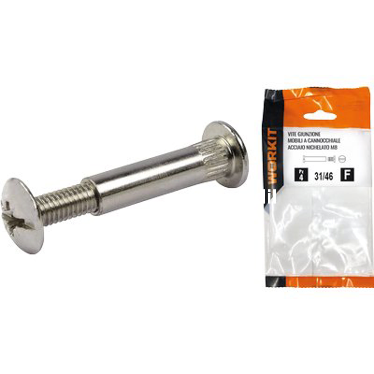 VITE GIUNZIONE MOBILI ACC NICHELATO SELF WORKIT CANNOCCHIALE MM 8 VITE M 6 MM 38/52 CF=PZ 4