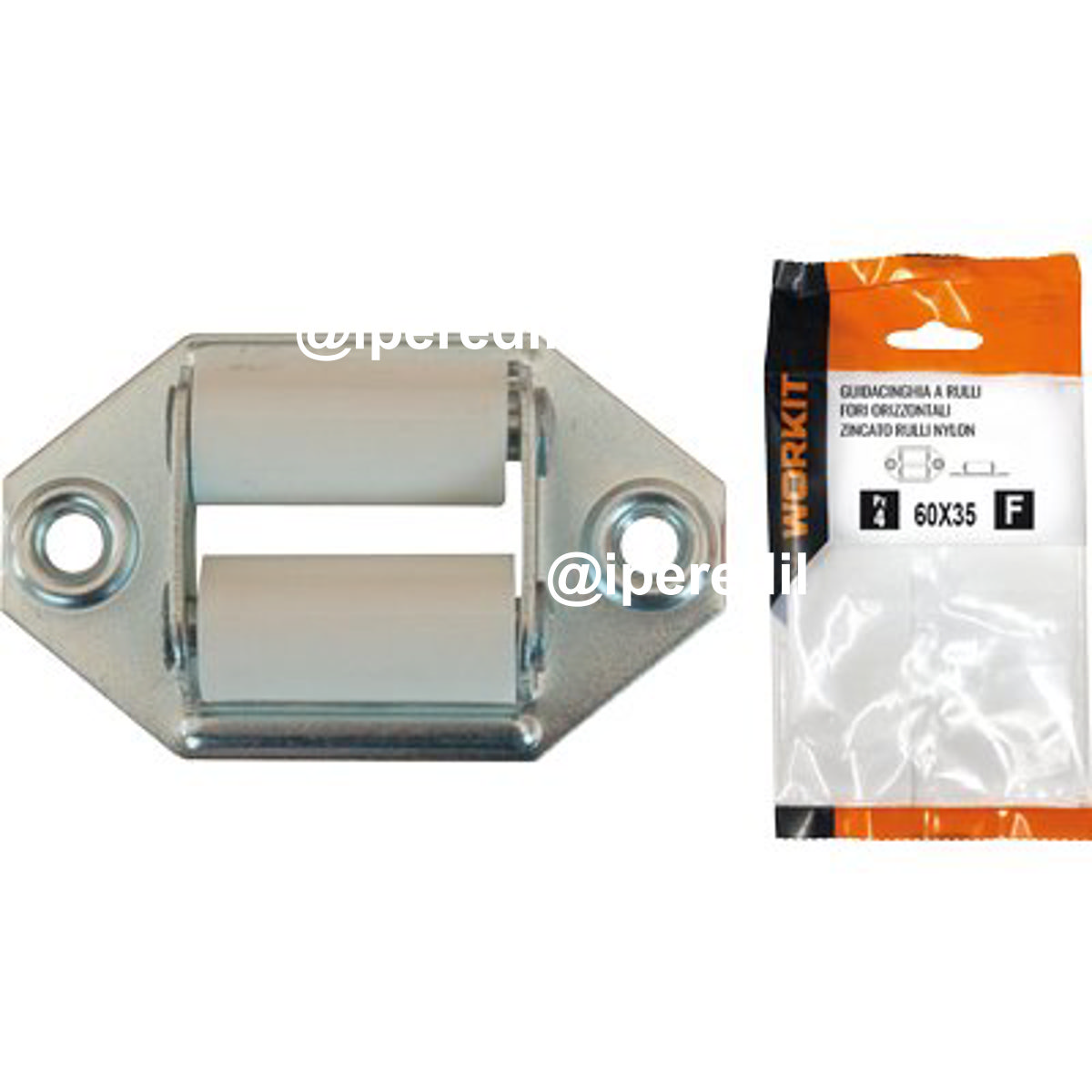 GUIDACINGHIA A RULLI FORI ORIZZONTALI SELF WORKIT ZINCATO RULLI NYLON MM 60X35 CF=PZ 2 - 09002151