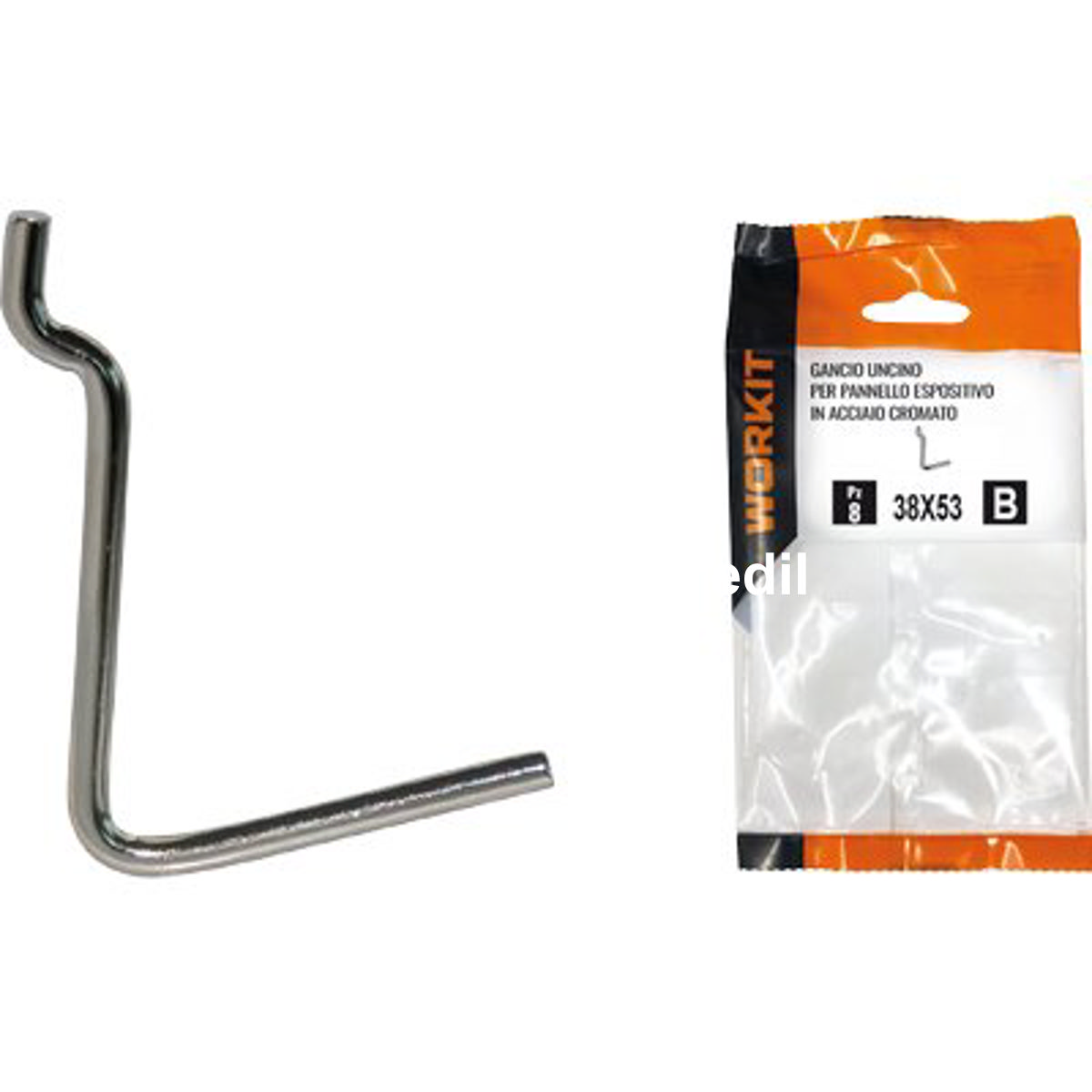 GANCIO UNCINO ACCIAIO SELF WORKIT X PANNELLO ESPOSITIVO CROM N° 6 MM 38X53 CF=PZ 10