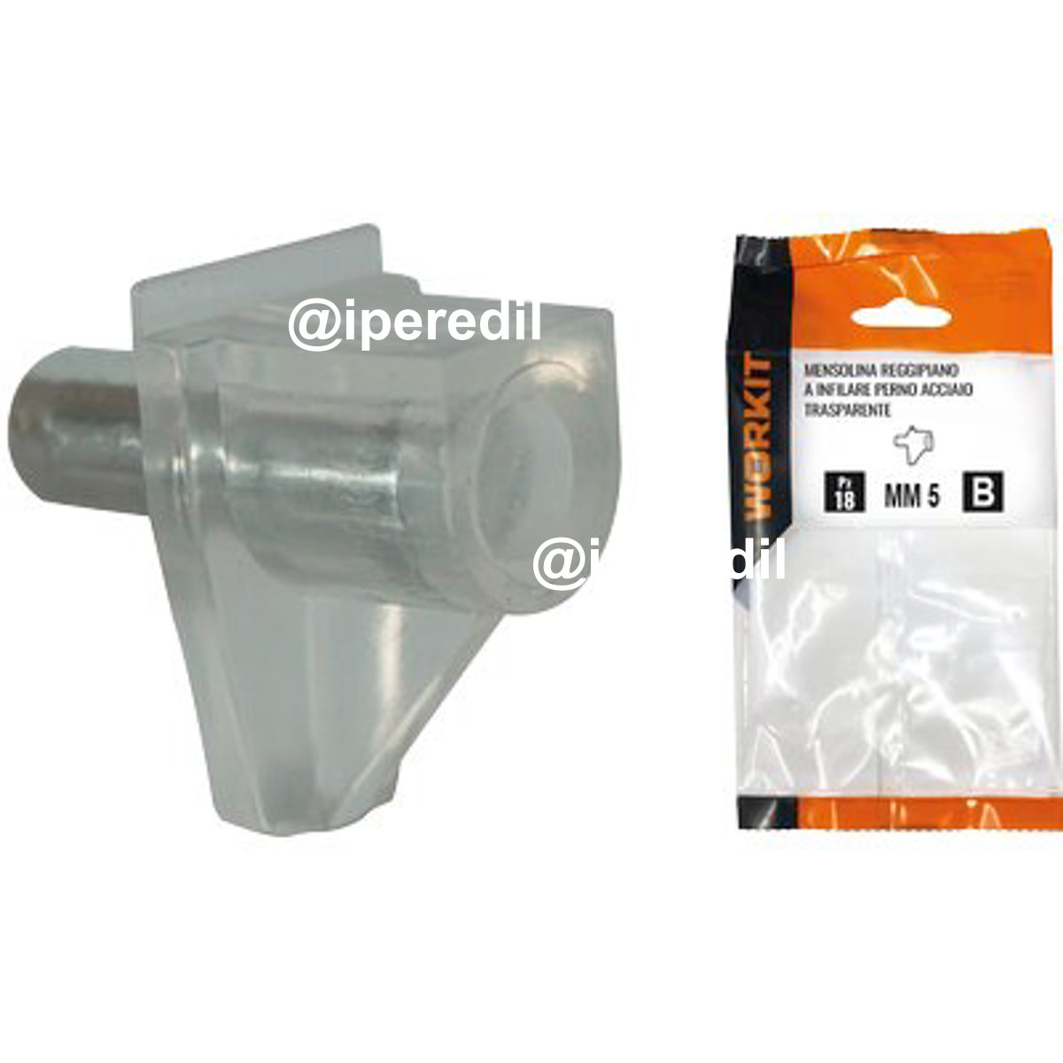 MENSOLINA REGGIPIANO A INFILARE SELF WORKIT PERNO ACC PVC TRASP D.MM 5 CF=PZ 18