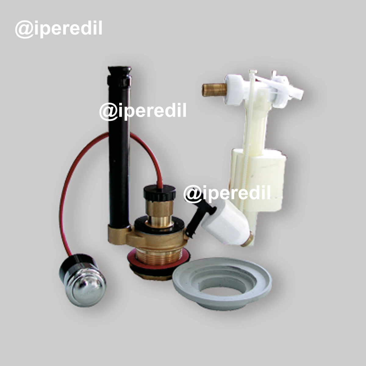 MECCANISMO DI SCARICO CON PULSANTE, KIT MONOBLOCCO E GALLEGGIANTE "SILENT" LATERALE 3/8" - Ottone