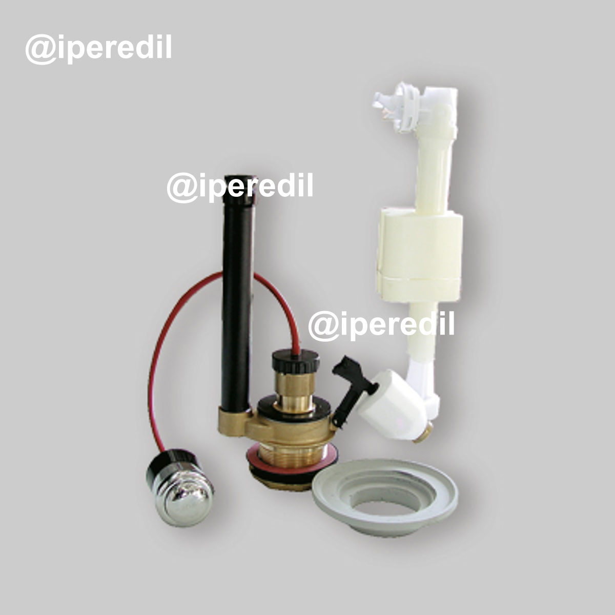 MECCANISMO DI SCARICO CON PULSANTE, KIT MONOBLOCCO E GALLEGGIANTE "SILENT" INFERIORE 3/8" - Ottone