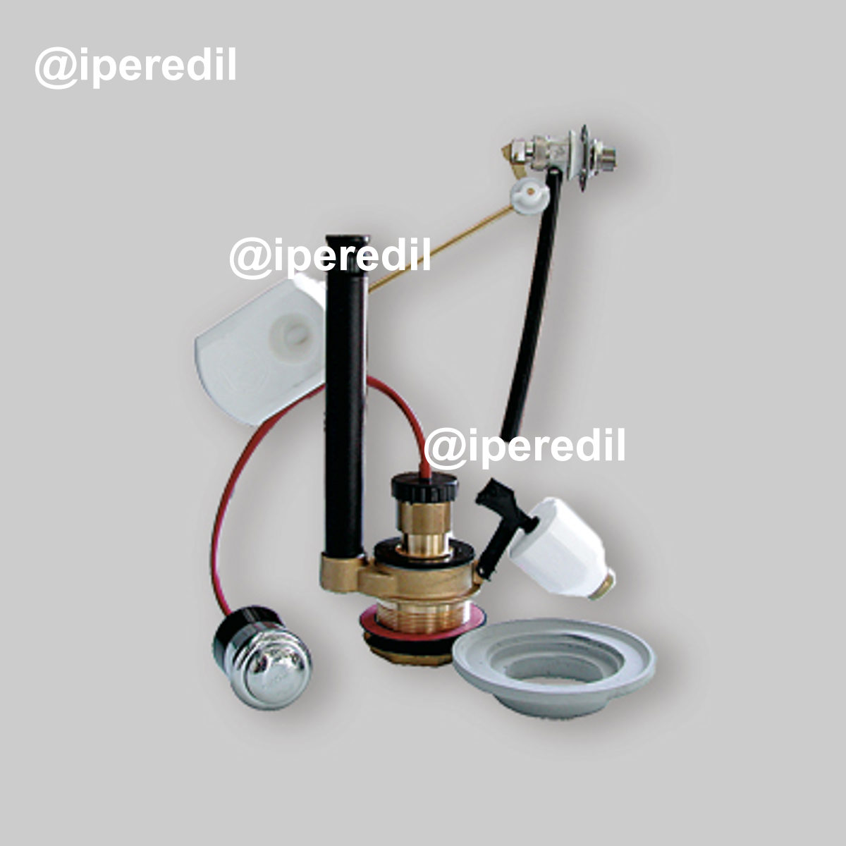 MECCANISMO DI SCARICO CON PULSANTE, KIT MONOBLOCCO E GALLEGGIANTE ASTA LATERALE 3/8" - Ottone