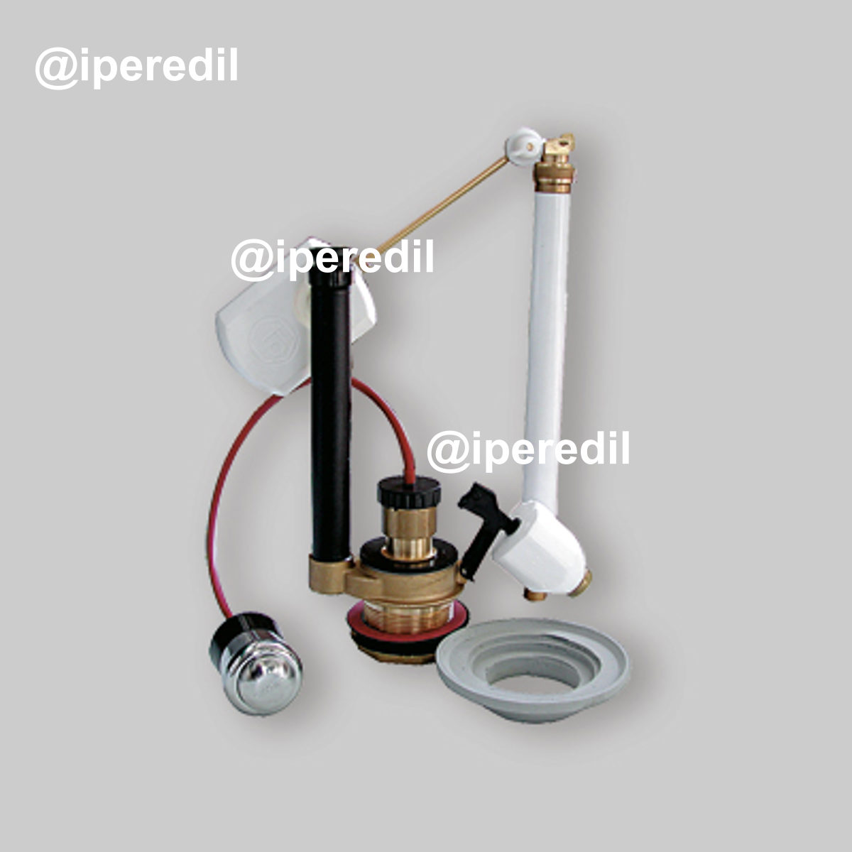 MECCANISMO DI SCARICO CON PULSANTE, KIT MONOBLOCCO E GALLEGGIANTE ASTA INFERIORE 3/8" - Ottone