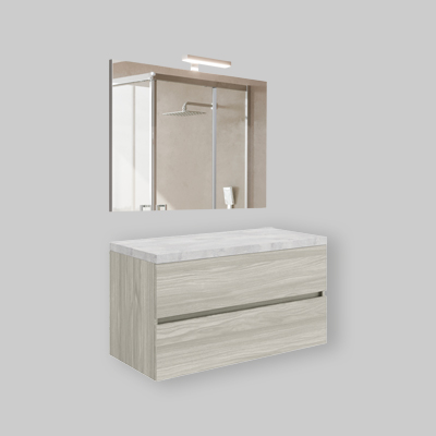 COMPOSIZIONE MOBILE DA BAGNO EASY TOP 100 SOSPESA Rovere Bianco / Beton