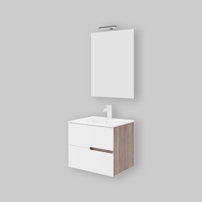 COMPOSIZIONE MOBILE DA BAGNO EVA 60 Rovere Fumo - Bianco Lucido