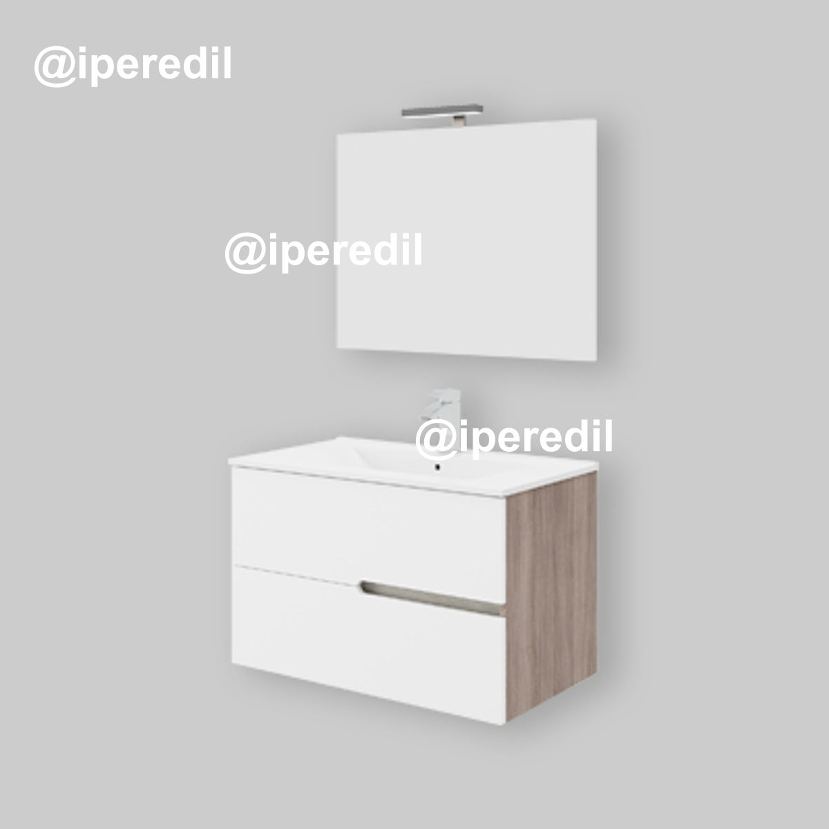 COMPOSIZIONE MOBILE DA BAGNO "EVA80" Rovere Fumo/ Bianco Lucido