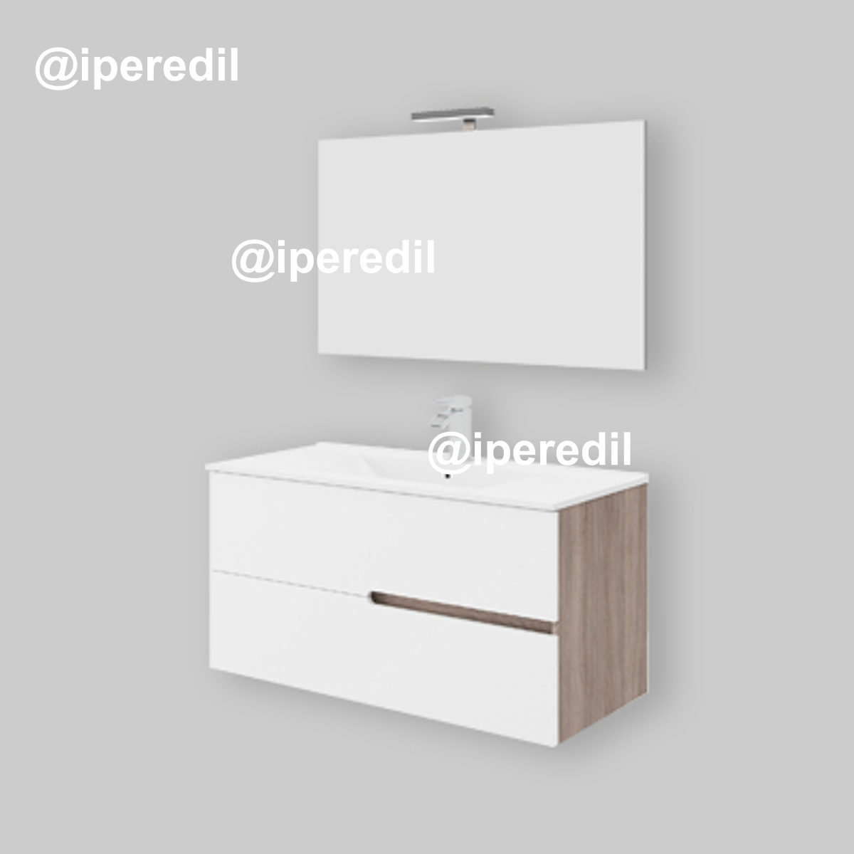 COMPOSIZIONE MOBILE DA BAGNO "EVA100" Rovere Fumo/ Bianco Lucido