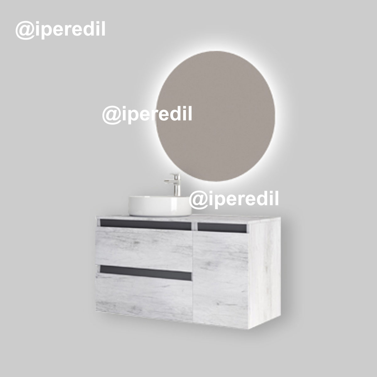 MOBILE DA BAGNO CUBE2 Base 91 cm Quercia Bianco/Grafite Opaco