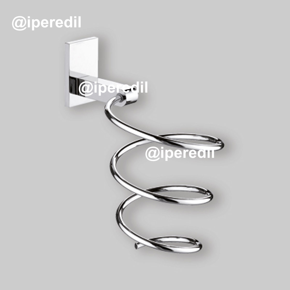 PORTA ASCIUGACAPELLI CON PLACCA QUADRA Cromo Lucido