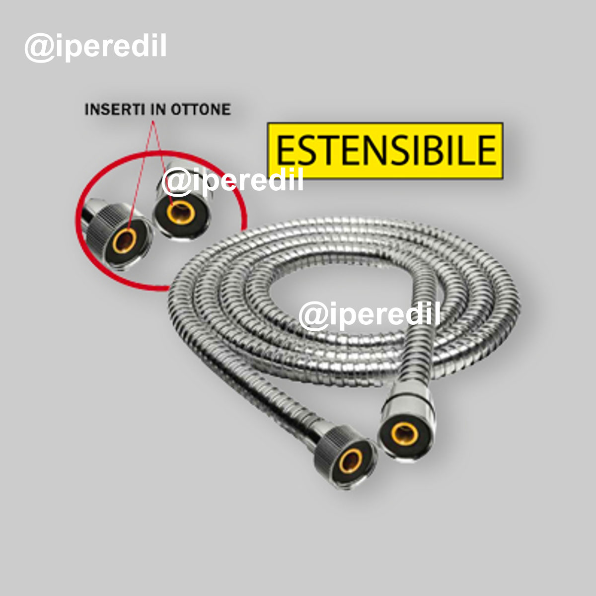 FLESSIBILE DOCCIA CONICO ESTENSIBILE IN ACCIAIO CROMATO 1/2" x 1/2" cm 150-200