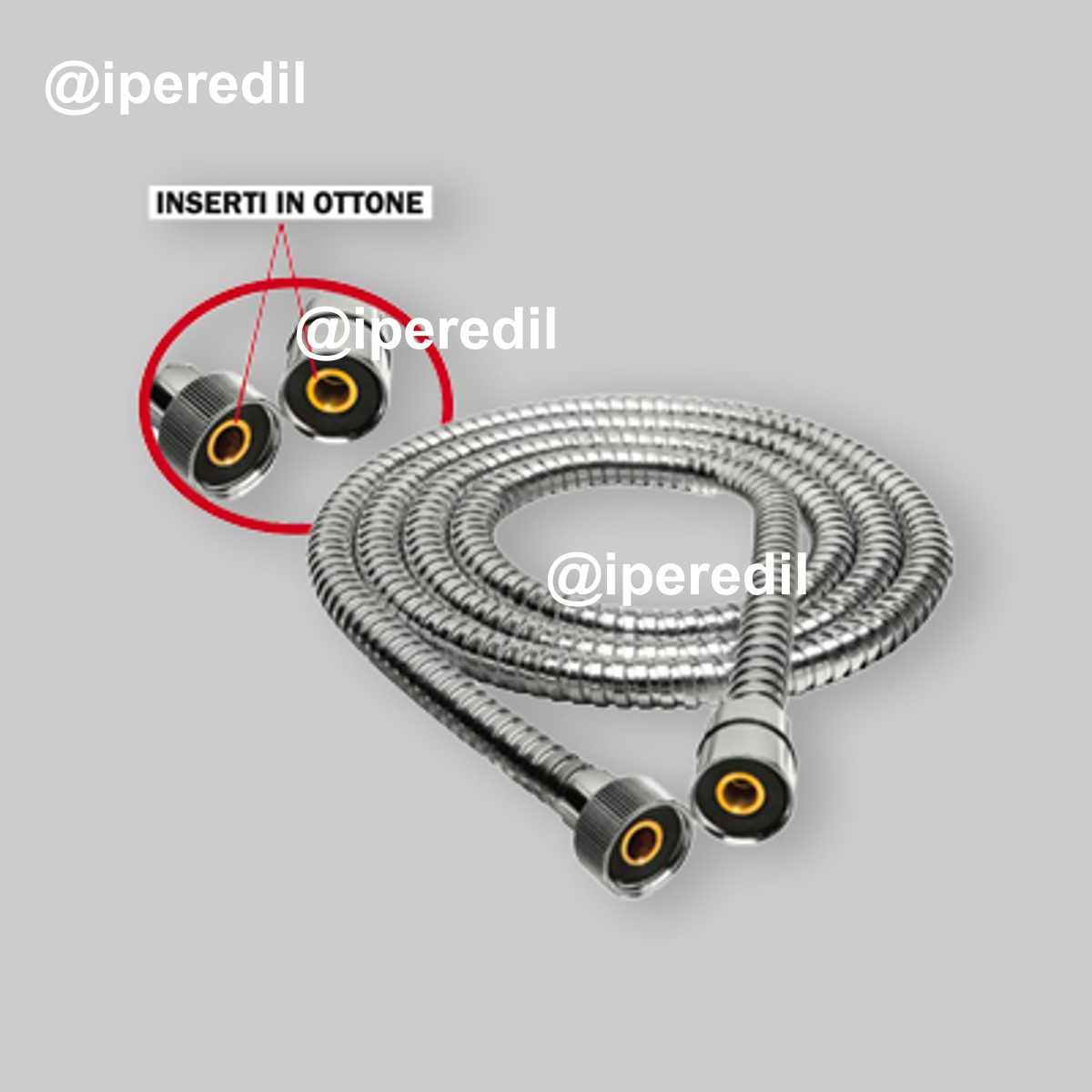 FLESSIBILE DOCCIA CONICO IN ACCIAIO CON INSERTI IN OTTONE 1/2" x 1/2" cm 150