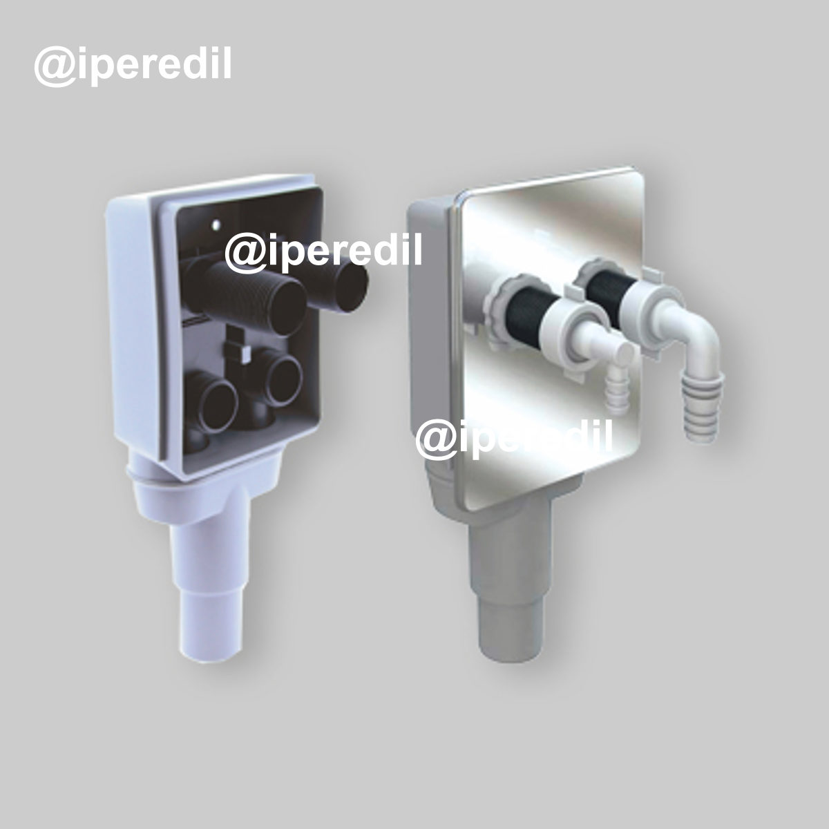 SIFONE AD INCASSO CON DOPPIO ATTACCO LAVATRICE + ASCIUGATRICE BAMPI Uscita Ø40/50 mm