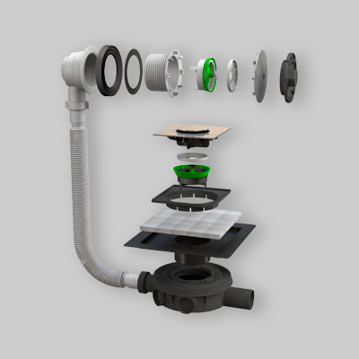 COLONNA DI SCARICO PER VASCA IN MURATURA "ALTOMARE" Abs + Acciaio Inox