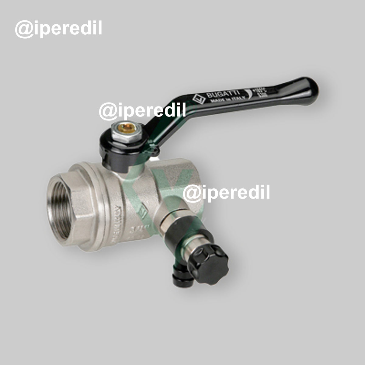 VALVOLA A SFERA F/F CON 2 SPURGHI, RUBINETTO E TAPPO LEVA ALLUMINIO BUGATTI 3/4"FF - DN20