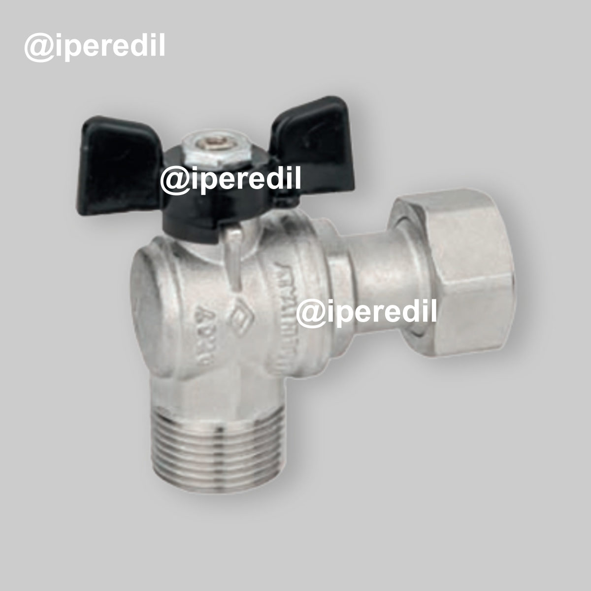 VALVOLA A SQUADRO M/F CON DADO GIREVOLE E FARFALLA IN ALLUMINIO BUGATTI 3/4"x3/4" DN15