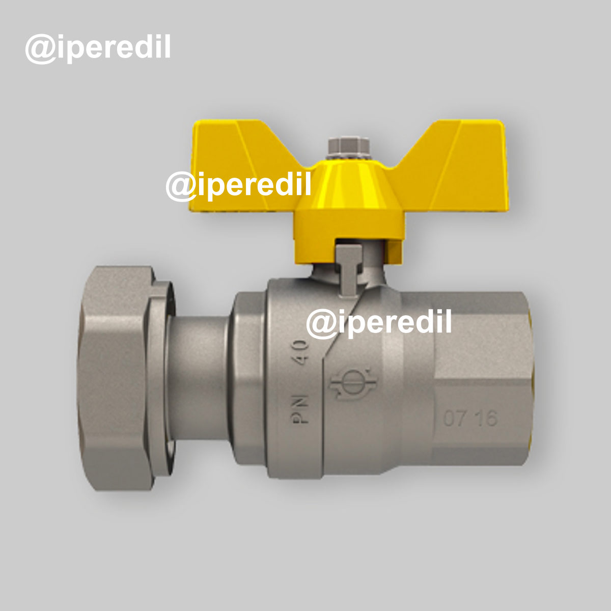 VALVOLA A SFERA GAS F/F CON DADO GIREVOLE E FARFALLA IN ALLUMINIO FIV 3/4"F x 1"G - DN20