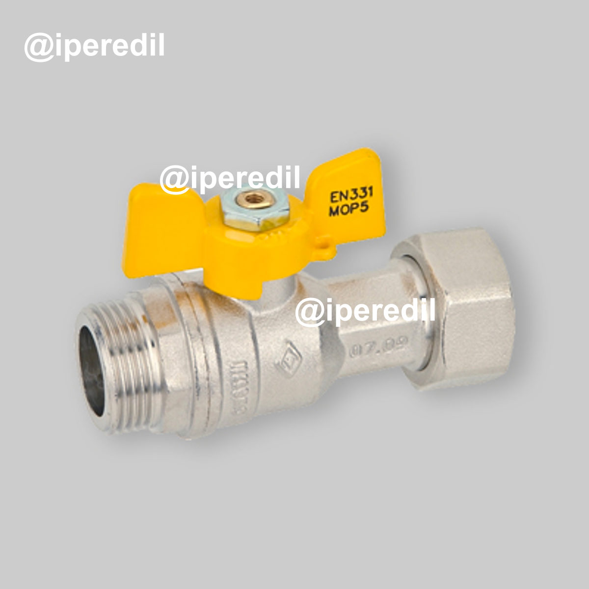 VALVOLA A SFERA GAS M/F CON DADO GIREVOLE E FARFALLA IN ALLUMINIO BUGATTI 1/2"M x 3/4"G