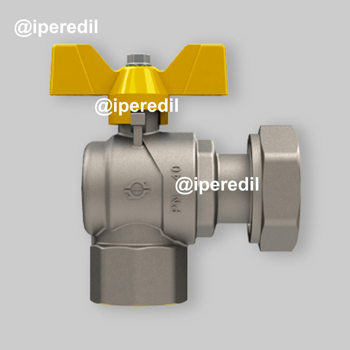 VALVOLA A SFERA GAS A SQUADRO F/F CON DADO GIREVOLE E FARFALLA ALLUMINIO FIV 3/4"F x 1"G