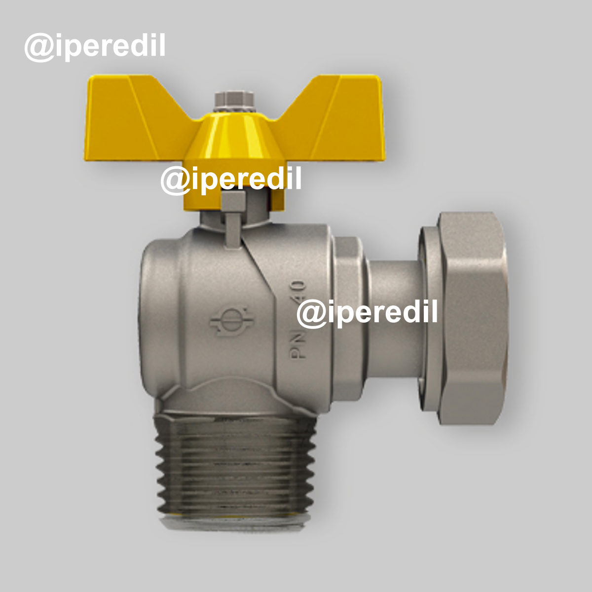 VALVOLA A SFERA GAS A SQUADRO M/F CON DADO GIREVOLE E FARFALLA ALLUMINIO FIV 3/4"M x 1"G DN20