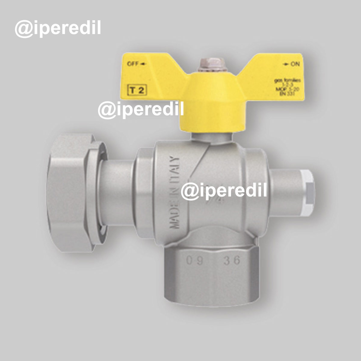 VALVOLA A SFERA GAS F/F A SQUADRO CON PRESA PRESSIONE DADO GIR. E FARFALLA FIV 3/4"F x 1"G - DN20