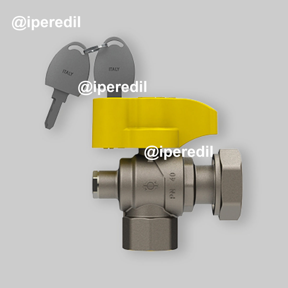 VALVOLA A SFERA GAS A SQUADRO POST-CONTATORE F/F CON DADO GIREVOLE E SICUREZZA FIV 3/4"x1" - DN20
