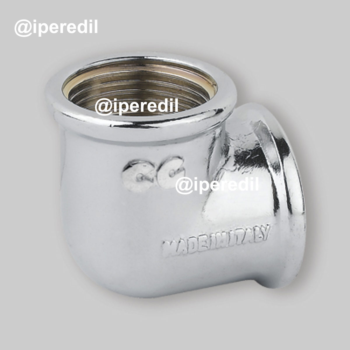 GOMITO FEMMINA/FEMMINA IN OTTONE CROMATO 3/4"