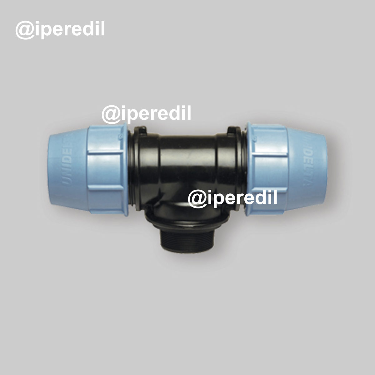 TEE CON DERIVAZIONE MASCHIO A COMPRESSIONE PER TUBO POLIETILENE UNIDELTA Ø25 x 3/4"M x Ø25 - PN16