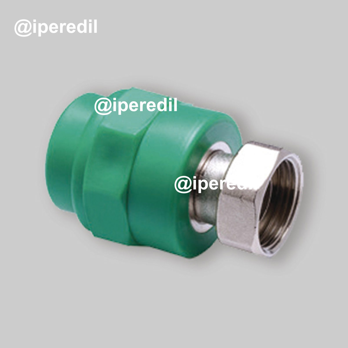 MANICOTTO DIRITTO FILETTATO FEMMINA CON CODOLO E DADO IN PPR VERDE PN25 Ø20 x 3/4"F G