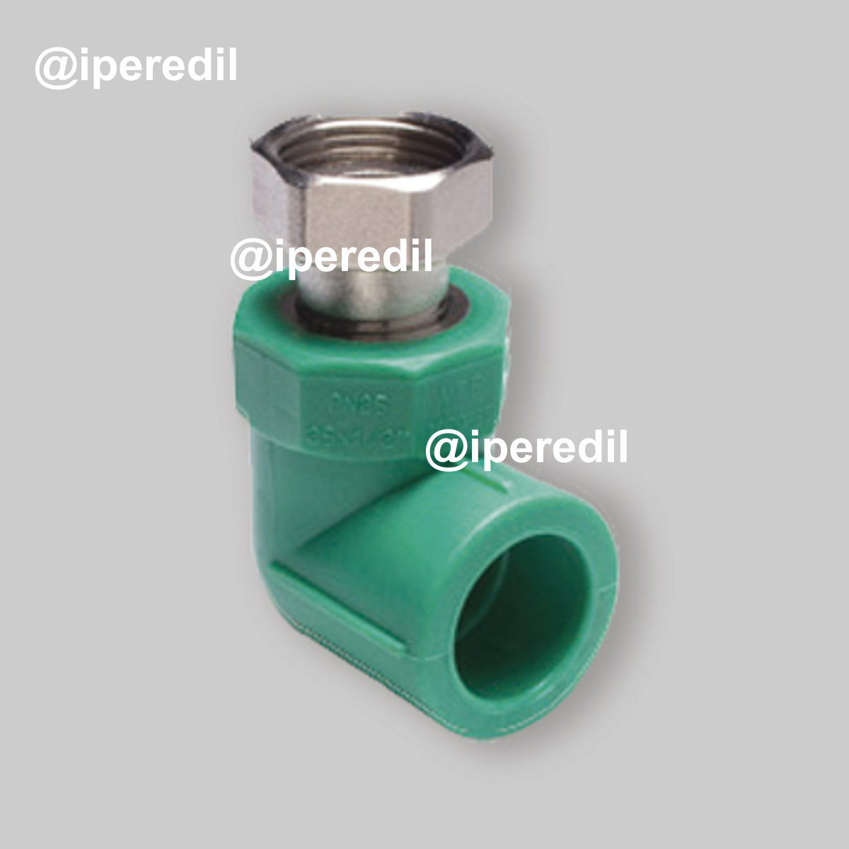 GOMITO FILETTATO FEMMINA CON CODOLO E DADO IN PPR VERDE PN 25 Ø20 x 3/4"F G