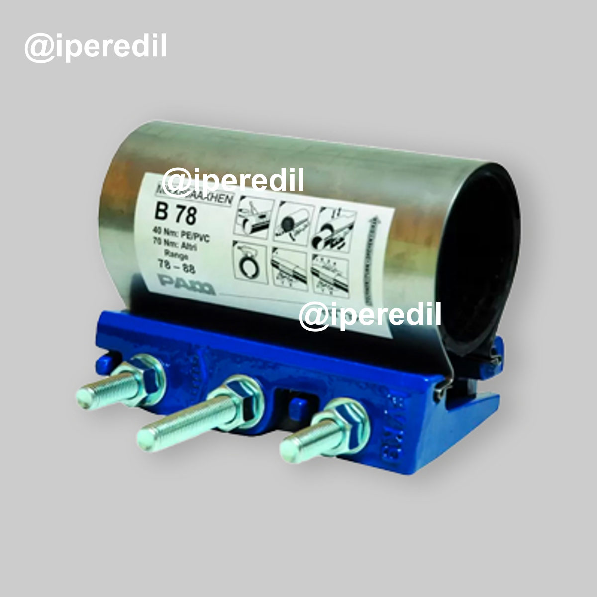 COLLARE DI RIPARAZIONE A MANICOTTO A 3 TIRANTI Ø60-68 x H.200 mm