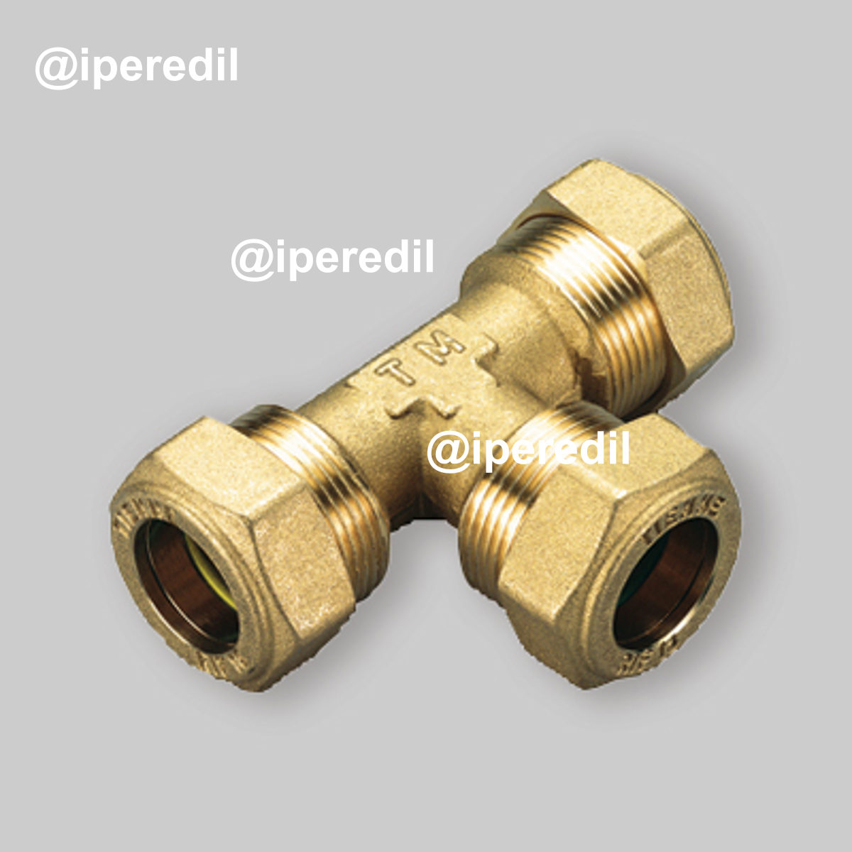TEE CON 3 DADI A COMPRESSIONE CON O-RING GIALLO PER GAS TIEMME Ø12 x Ø12 x Ø12 mm