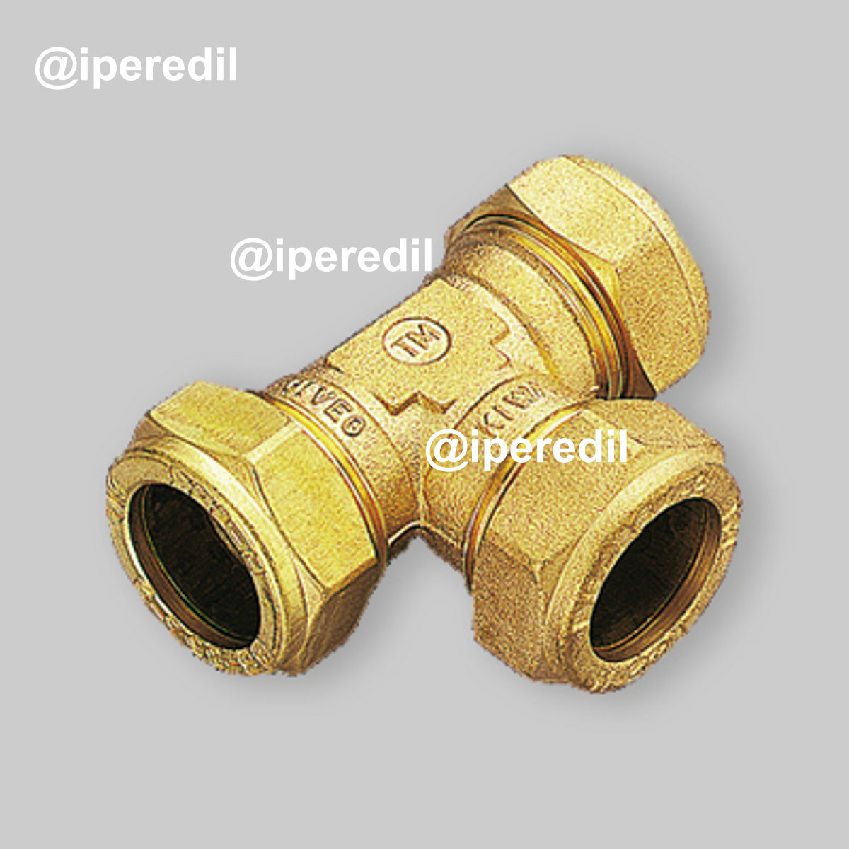 TEE CON 3 DADI A COMPRESSIONE CON OGIVA IN OTTONE PER TUBO RAME TIEMME Ø22 x Ø22 x Ø22