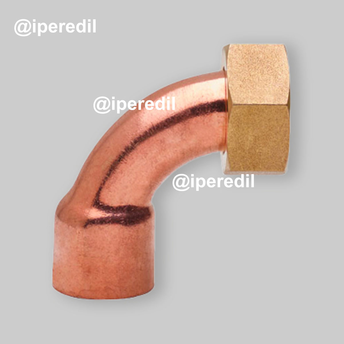 CURVA A 90° CON DADO GIREVOLE E SEDE PIANA IN RAME A SALDARE Ø12 x 1/2"