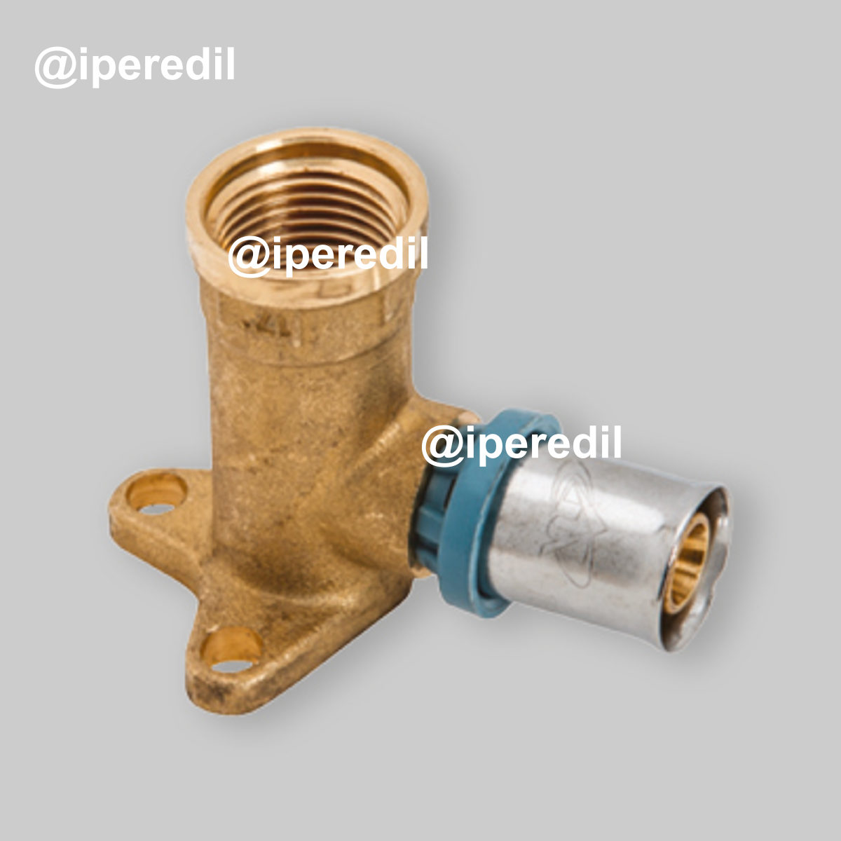 GOMITO FEMMINA FLANGIATO A PRESSARE PER TUBO MULTISTRATO UNIDELTA Ø20 x 1/2" - H. 53 mm