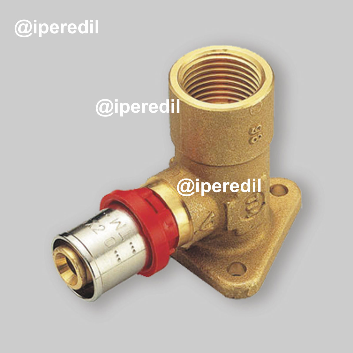 GOMITO FEMMINA FLANGIATO A PRESSARE PER TUBO MULTISTRATO TIEMME Ø16 x 1/2" - H.40 mm