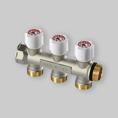 COLLETTORE COMPONIBILE EASY LOCK CON VALVOLE DI INTERCETTAZIONE IVAR 3/4" x EUROK - 3 vie int.40