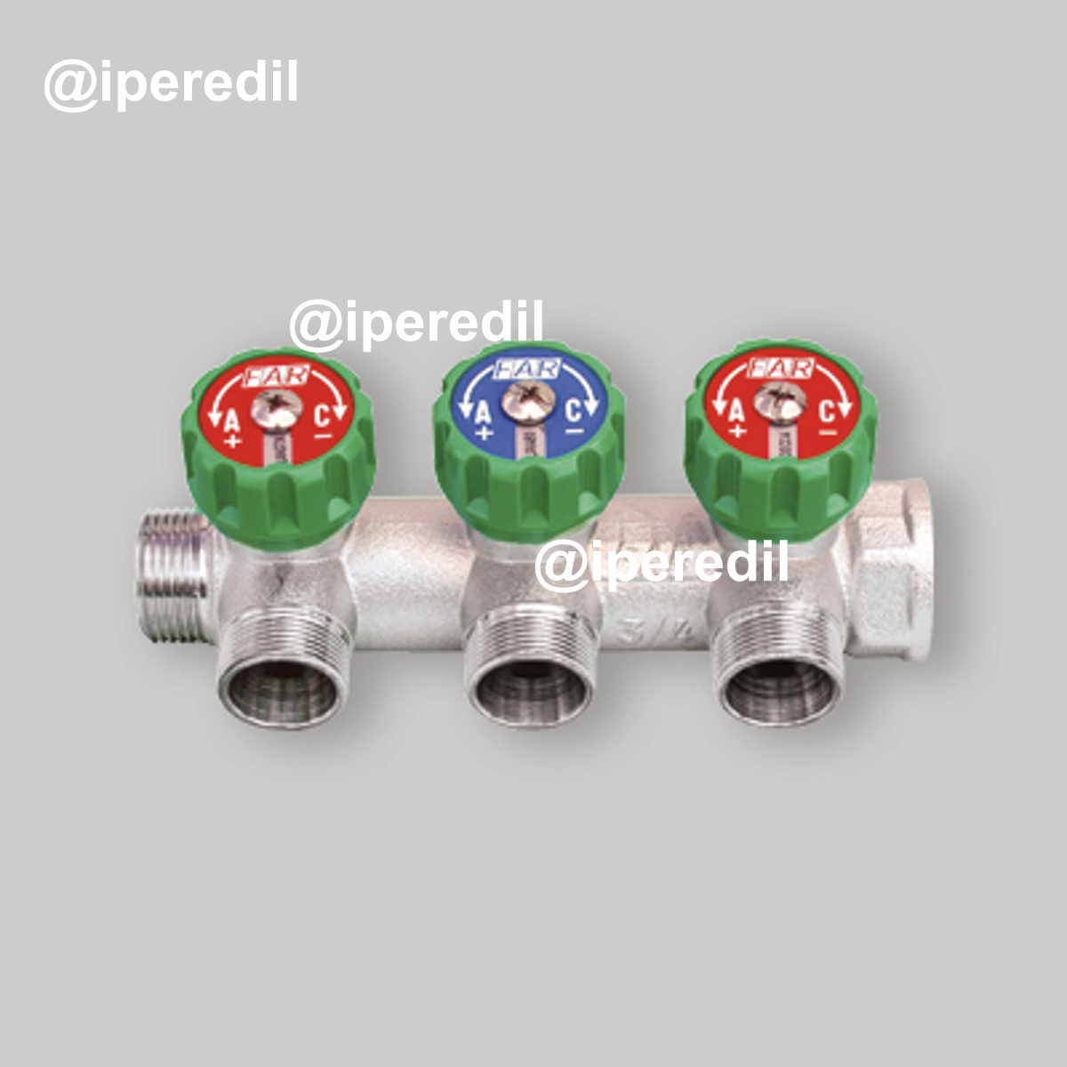 COLLETTORE LINEARE MASCHIO/FEMMINA 3/4" CON RUBINETTI DI ARRESTO FAR 3 Vie 24x19